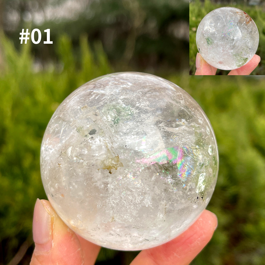 Unique,Natural Clear Quartz with Fuchsite Sphere