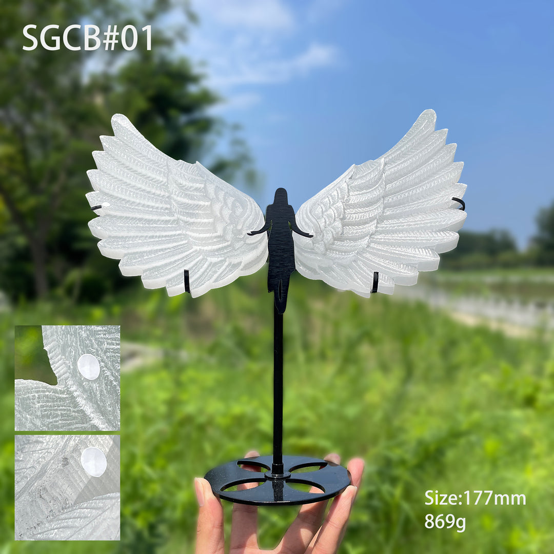 Unique,A Slightly Imperfect Natural Crystal Selenite Wings Carving