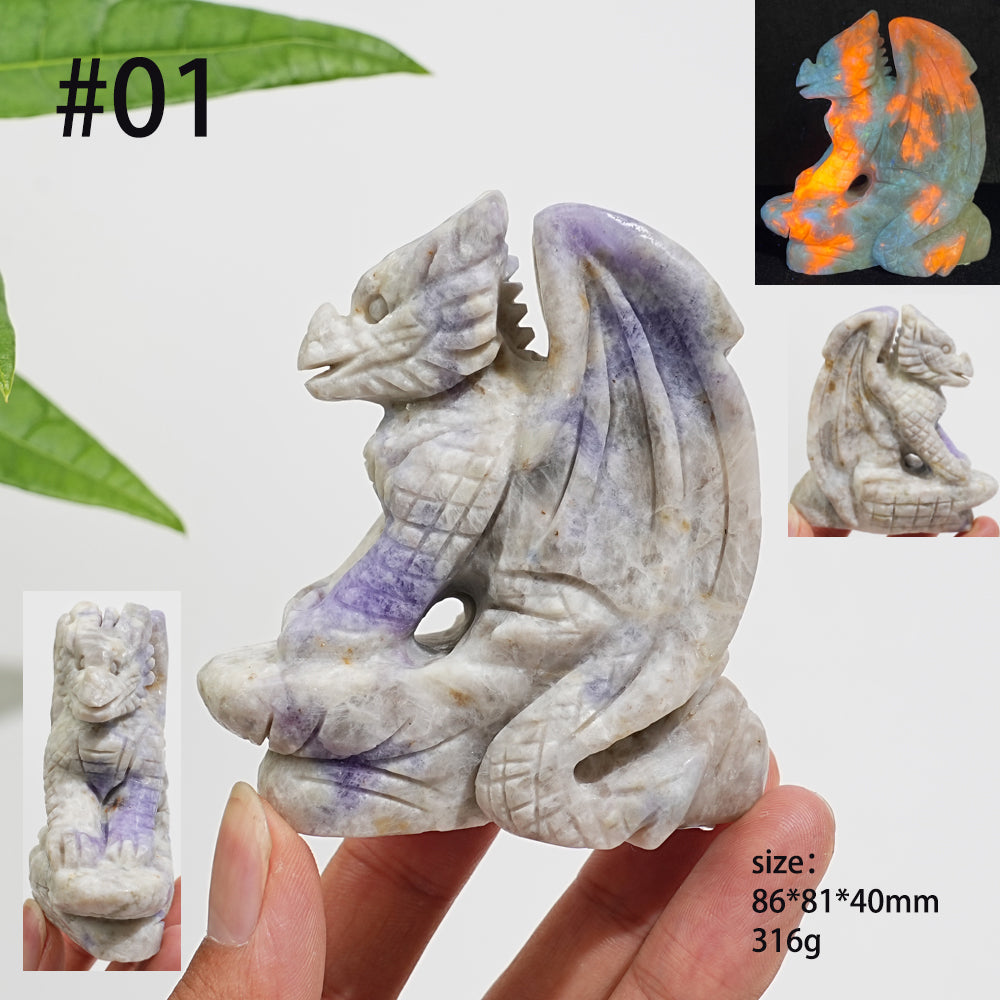 Unique,Natural Crystal Hackmanite Flying Dragon Carving