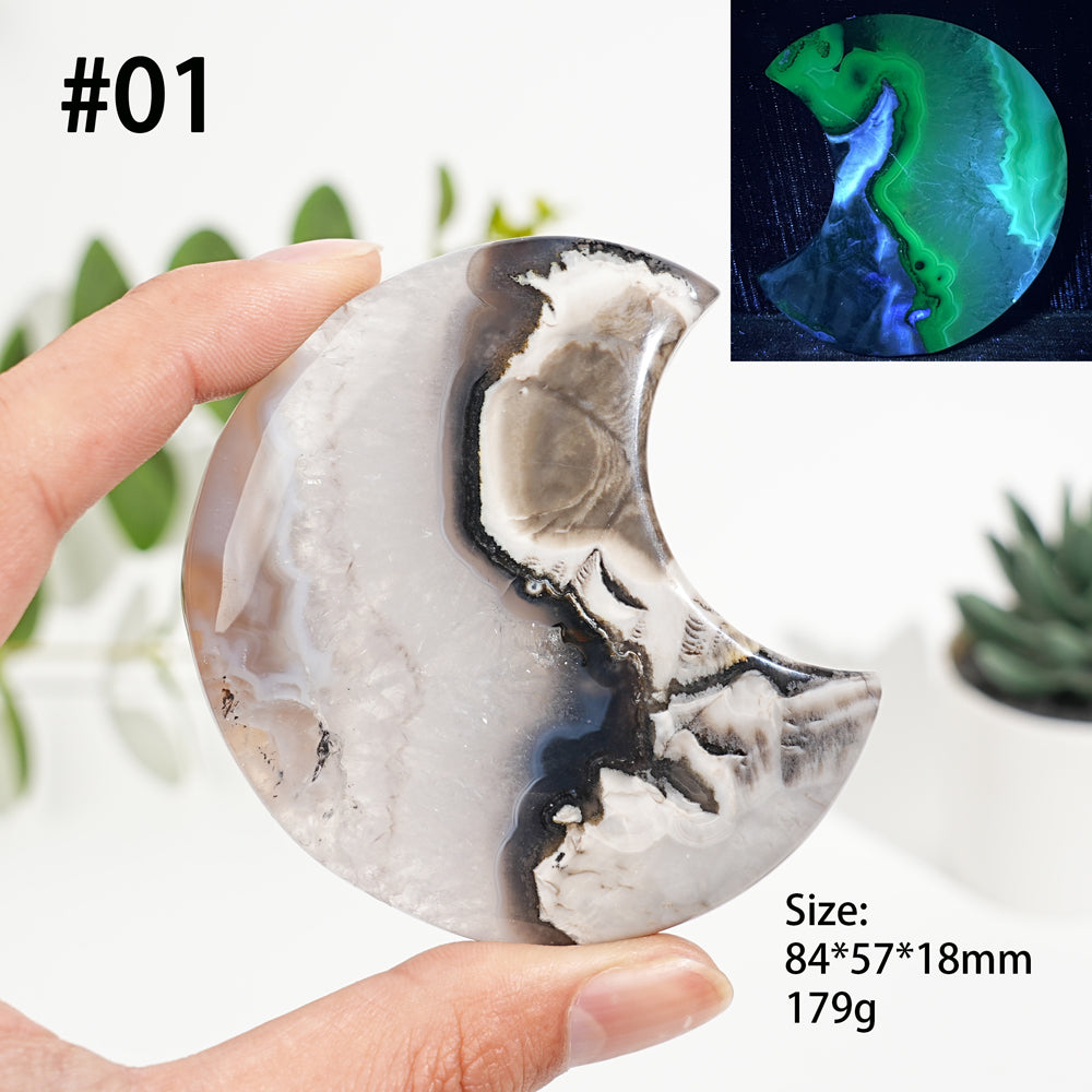 Unique,Natural Crystal Volcanic Agate Moon