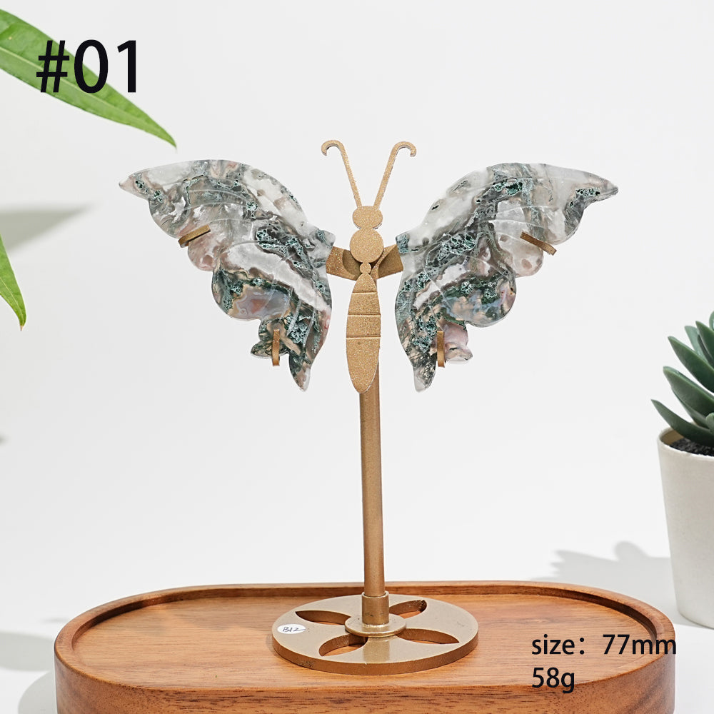 Unique,A Slightly Imperfect Natural Moss Agate Butterfly Wing Display