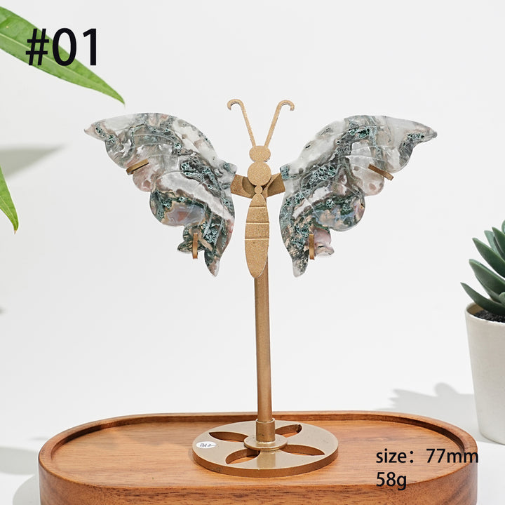 Unique,A Slightly Imperfect Natural Moss Agate Butterfly Wing Display