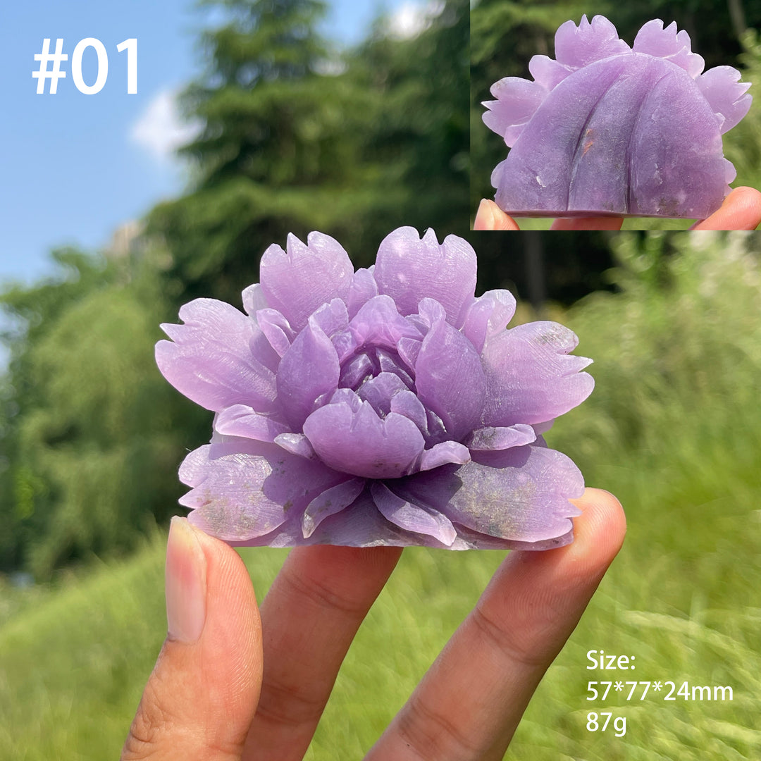 Unique,Natural Dreamy Lepidolite Peony Flower Carving