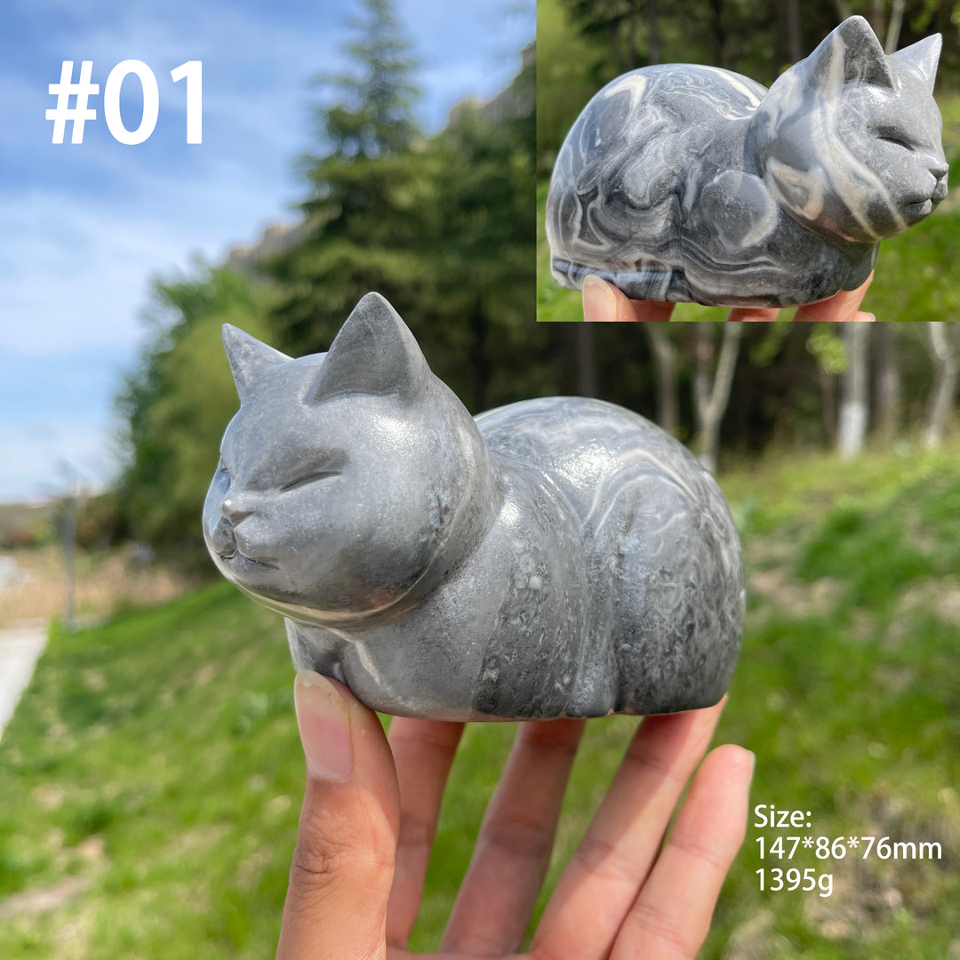 Unique,Natural Crystal Loaf Cat Carving