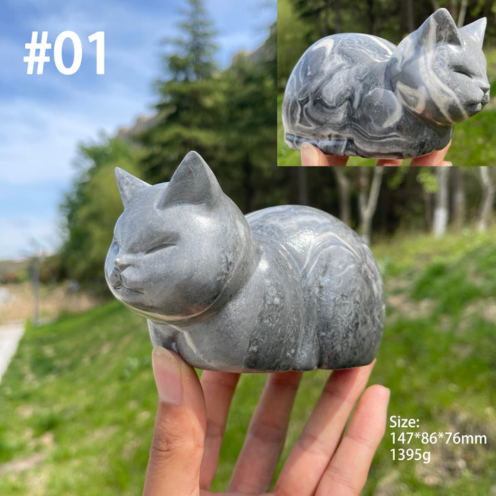 Unique,Natural Crystal Loaf Cat Carving