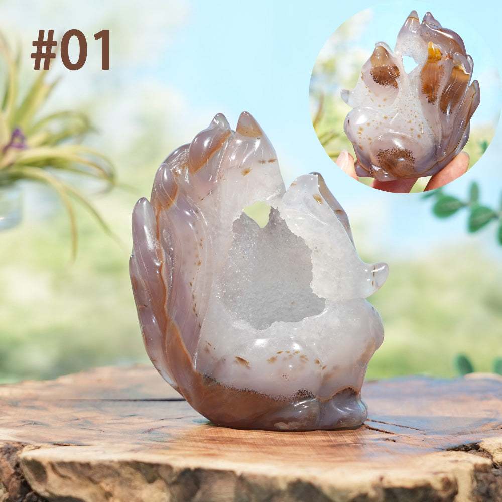 Unique,Natural Agate Geode Nine-Tailed Fox