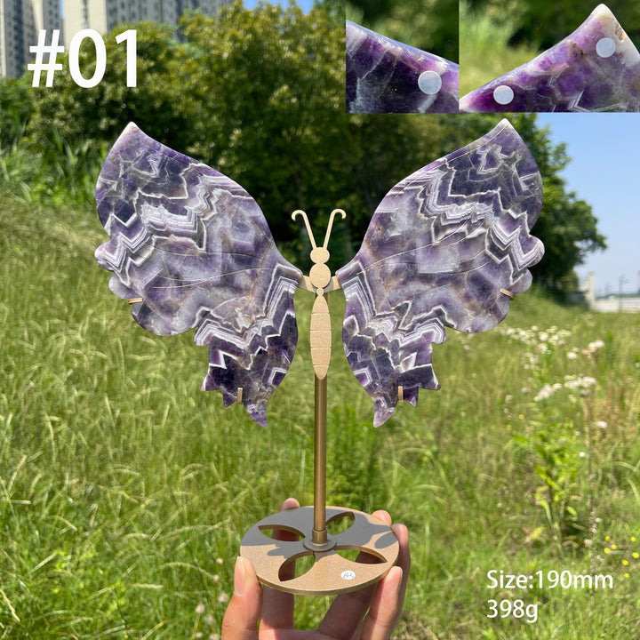 Unique,A Slightly Imperfect Natural Dream Amethyst Butterfly Wings With Stand
