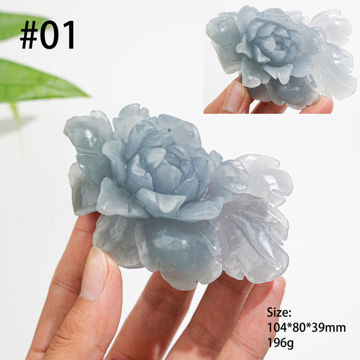 Unique,Natural Crystal Anhydrite Peony Flower Carving