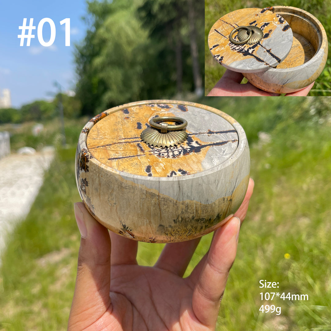 Unique,Natural Artisan Picture Jasper Trinket Box