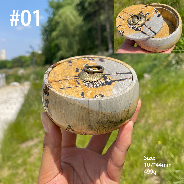 Unique,Natural Artisan Picture Jasper Trinket Box