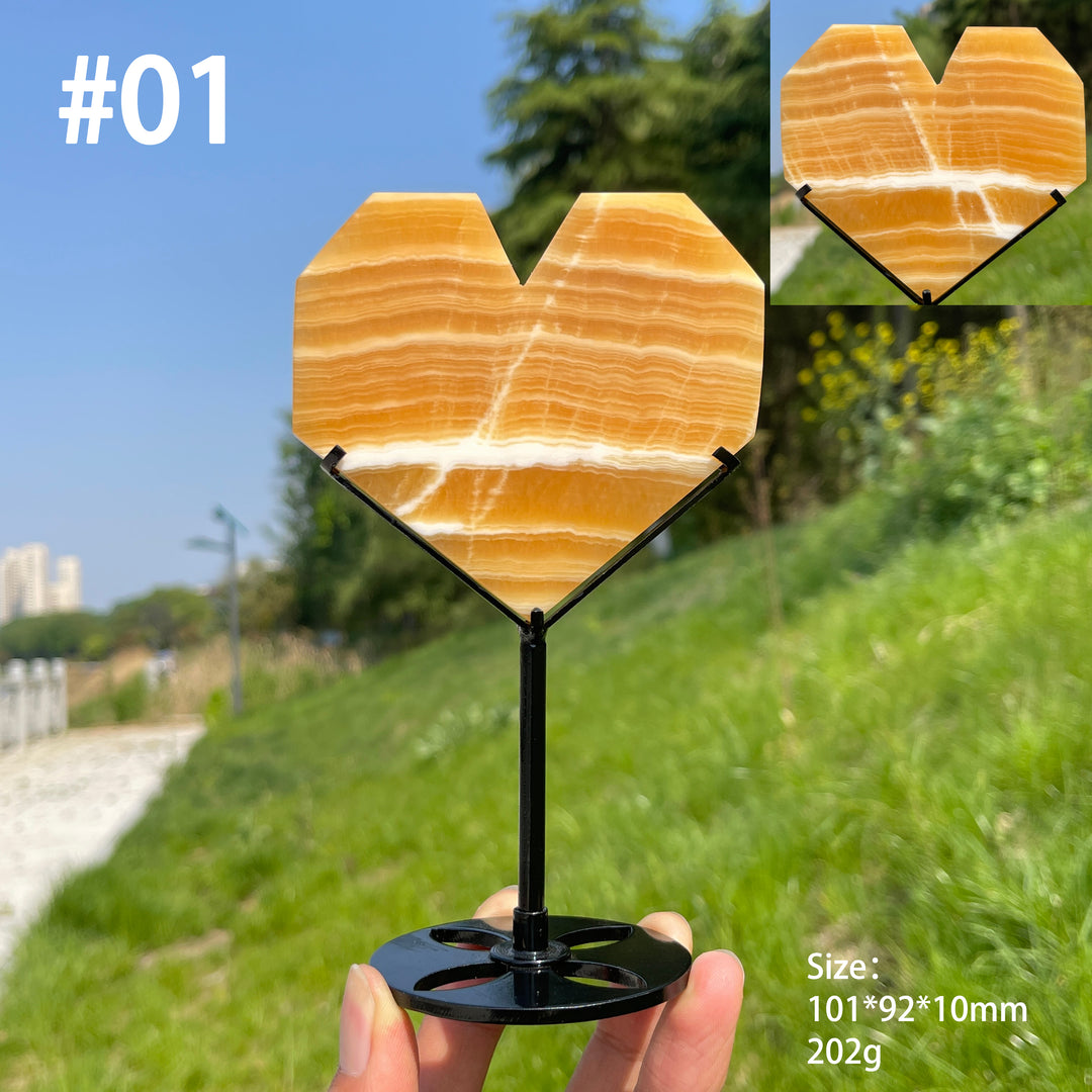 Unique,Natural Yellow Calcite Crystal Heart Carving