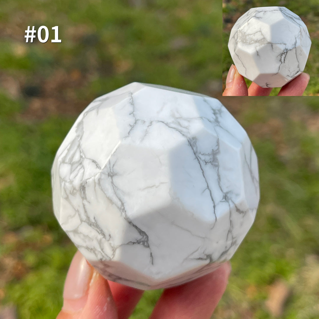 Unique,Imperfect Natural Crystal Howlite Faceted Sphere