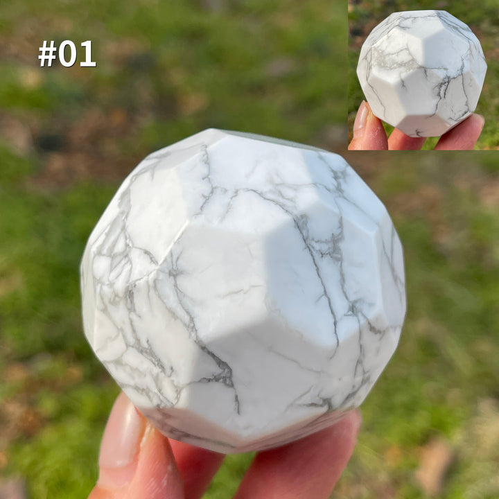 Unique,Imperfect Natural Crystal Howlite Faceted Sphere