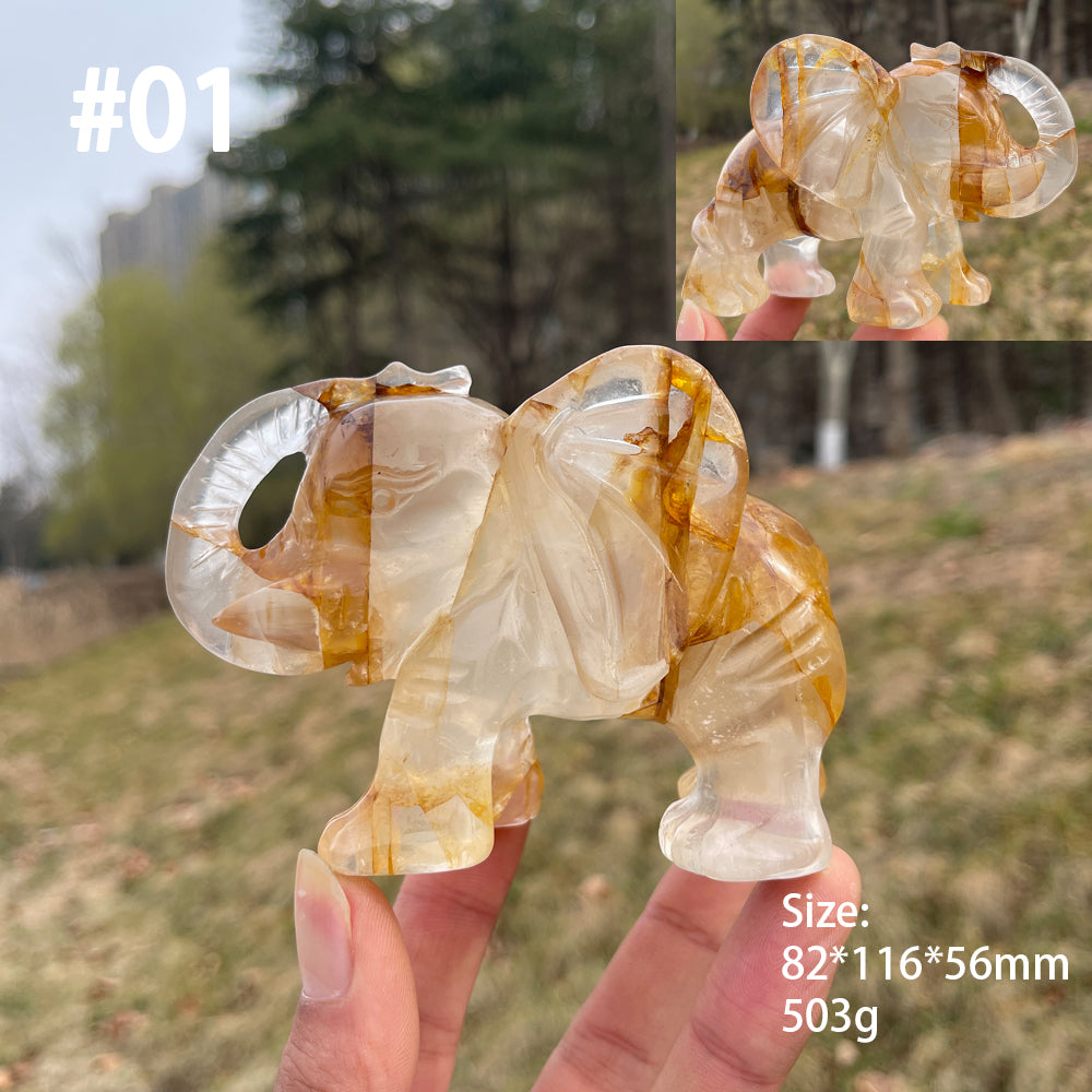 Unique,Natural Crystal Golden Healer Elephant
