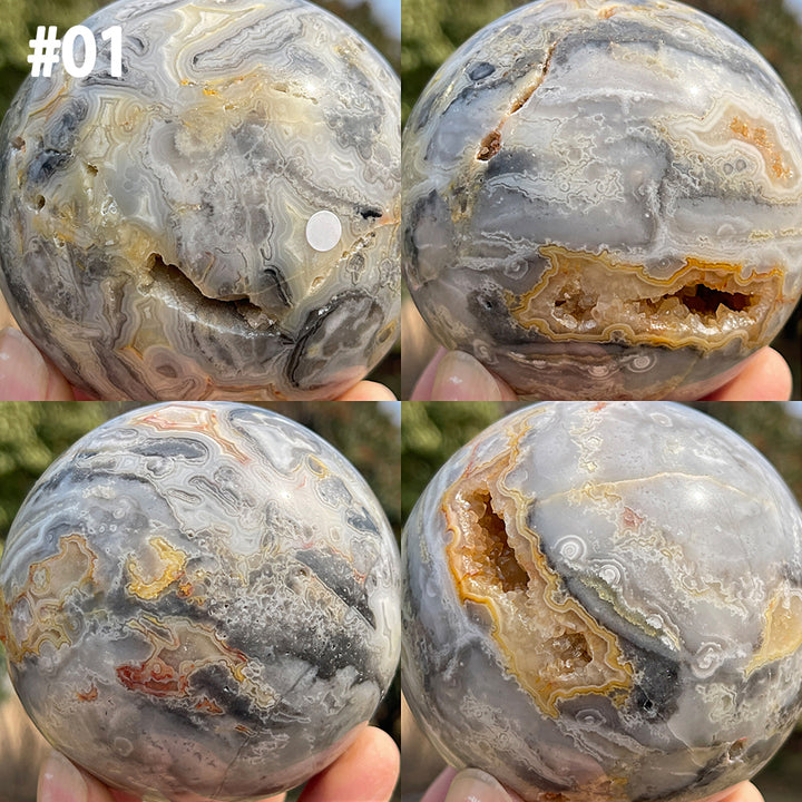 Unique,Imperfect Natural Crystal Crazy Agate Sphere