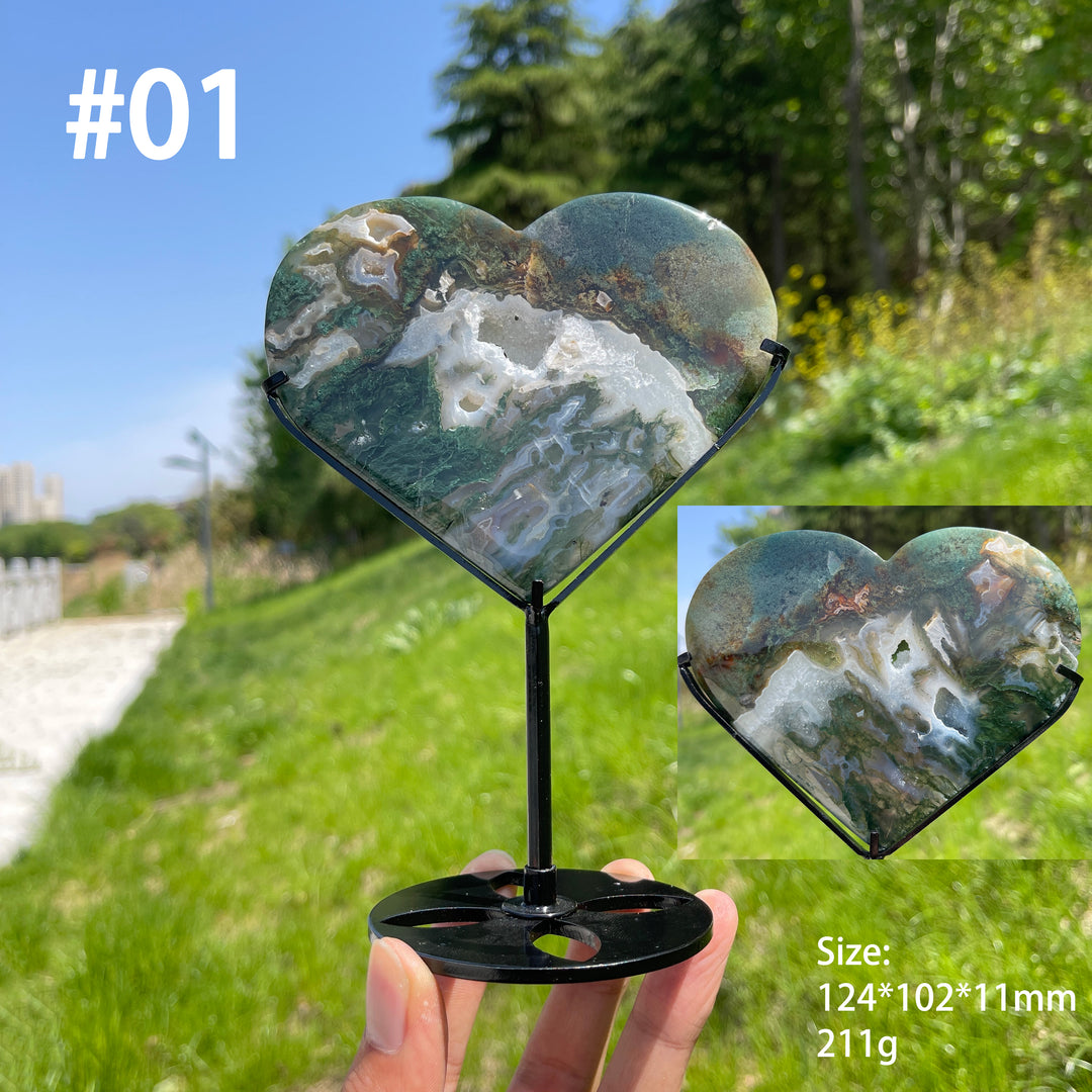 Unique,Natural Moss Agate Crystal Heart