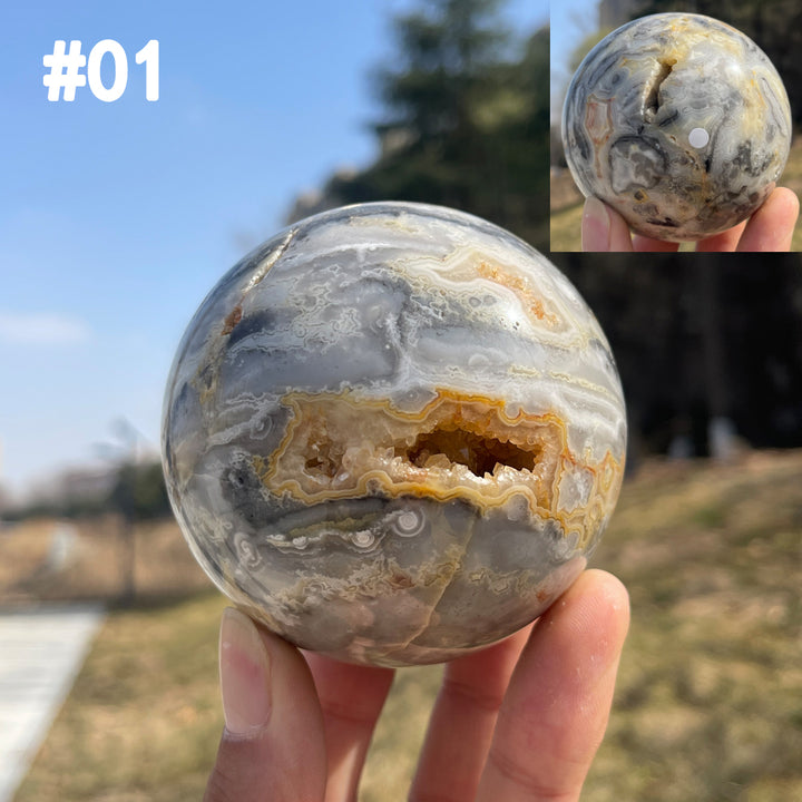 Unique,Imperfect Natural Crystal Crazy Agate Sphere