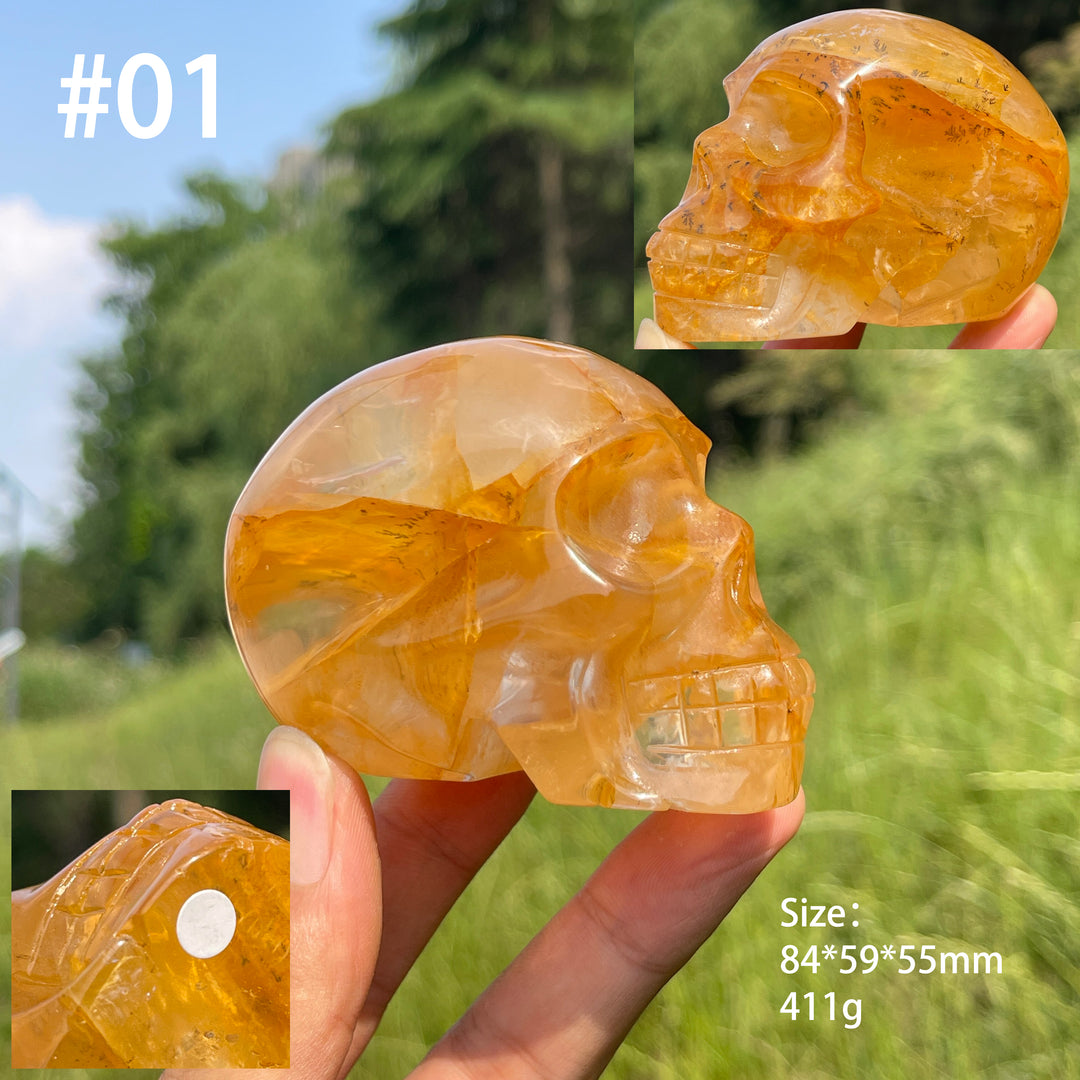 Unique,A Slightly Imperfect Natural Warm Golden Healer Skull Carving
