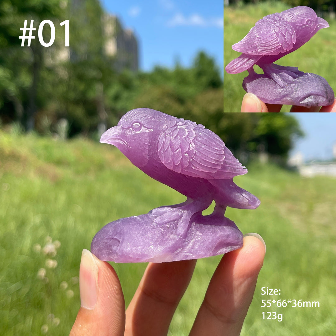 Unique,Natural Crystal Lepidolite Bird Carving