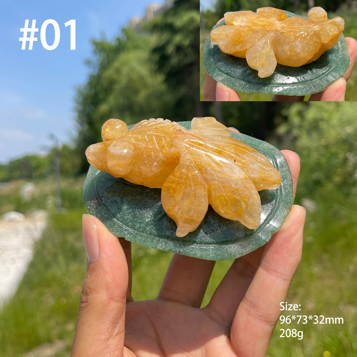Unique,Natural Crystal Animal On Lotus Leaf Carving