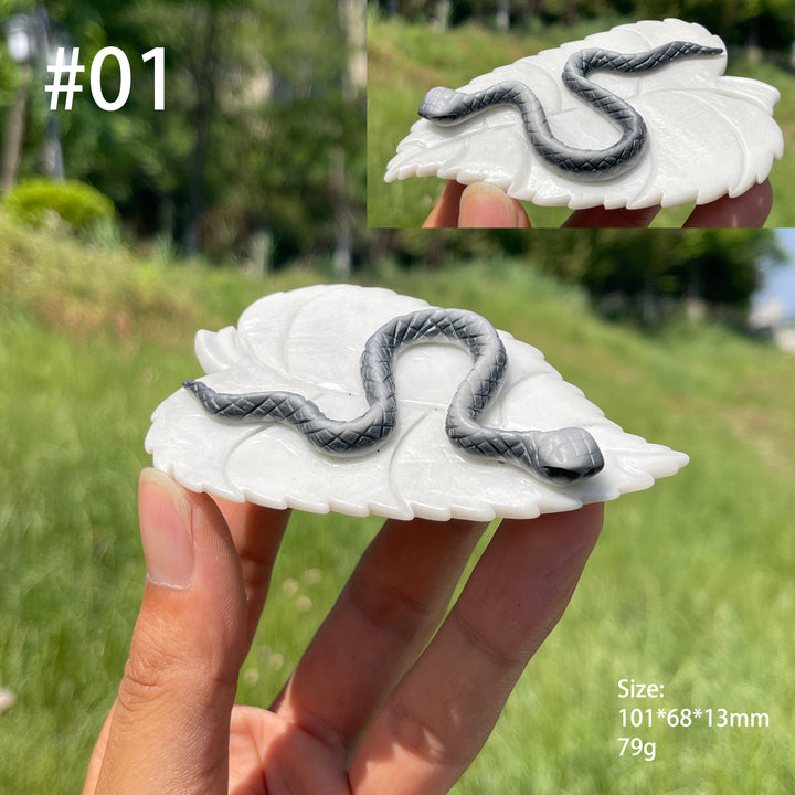 Unique, Natural TaiJi Stone Snake On Leaf Carving