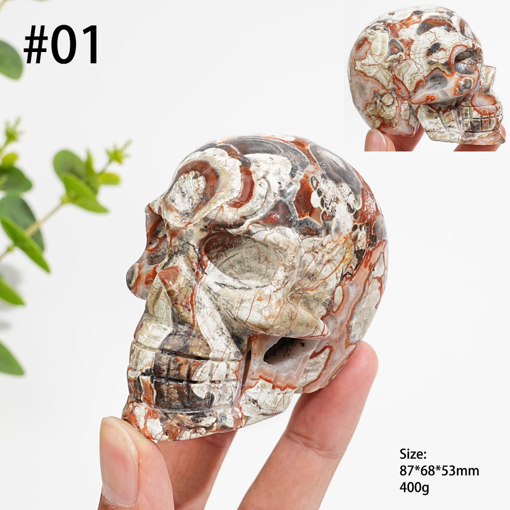 Unique,Natural Money Agate Skull Carving