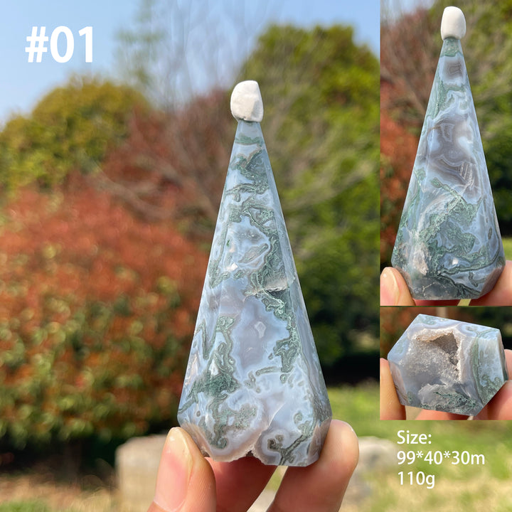 Unique,Natural Moss Agate Diamond Tower Crystal