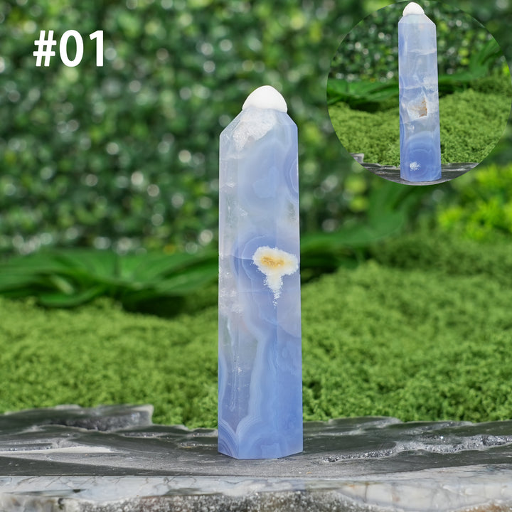 Unique,Natural Crystal Top Blue Agate Point