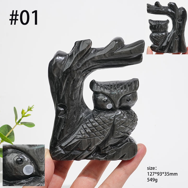 Unique,A Slightly Imperfect Natural Crystal Wise Owl On Tree Branch Carving