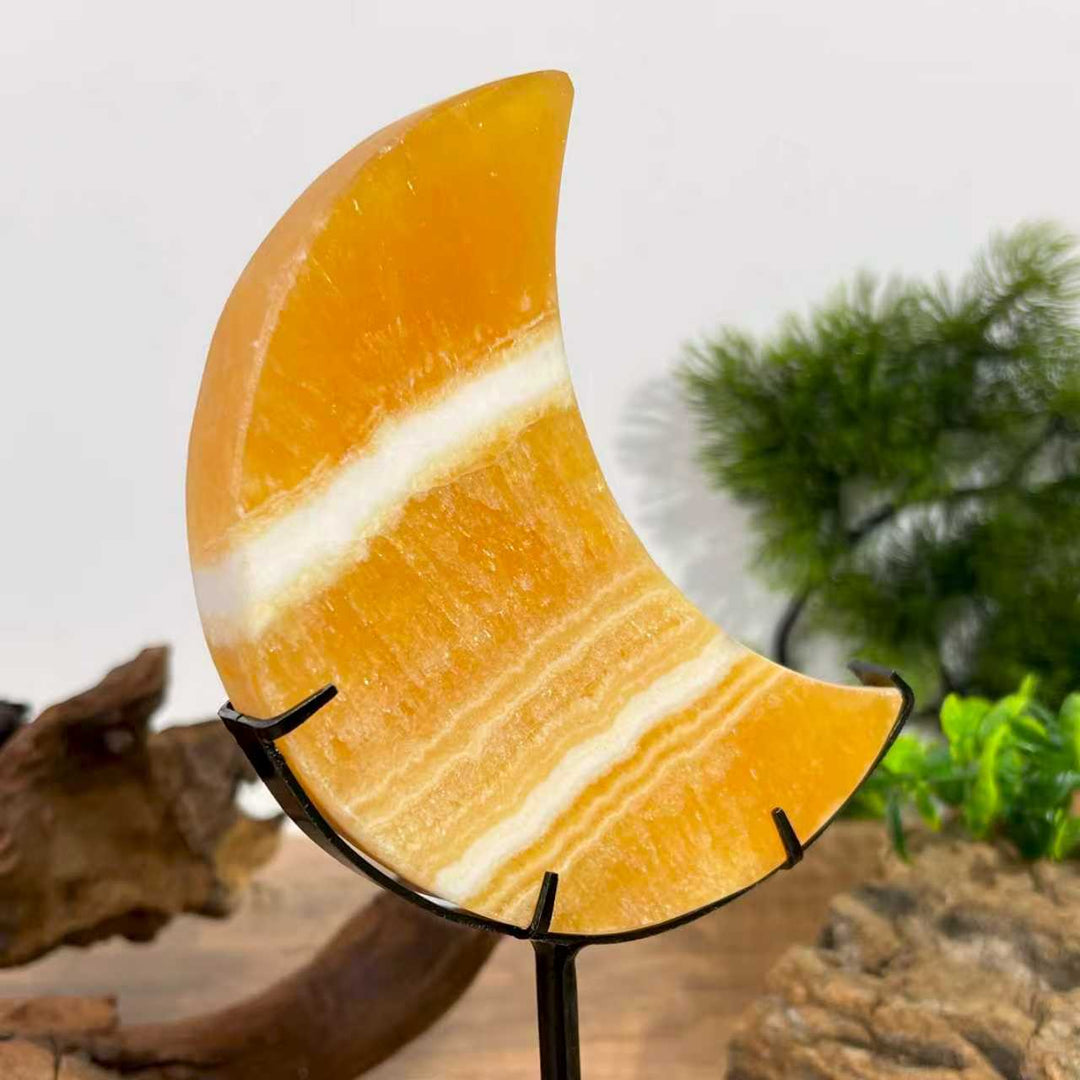 Yellow Calcite Moon With Stand
