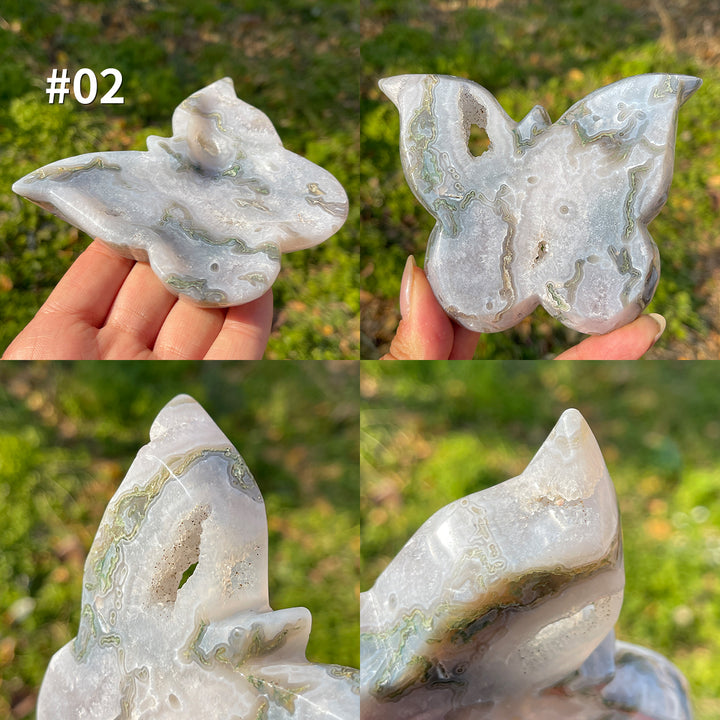 Unique,Natural Moss Agate Butterfly Bowl