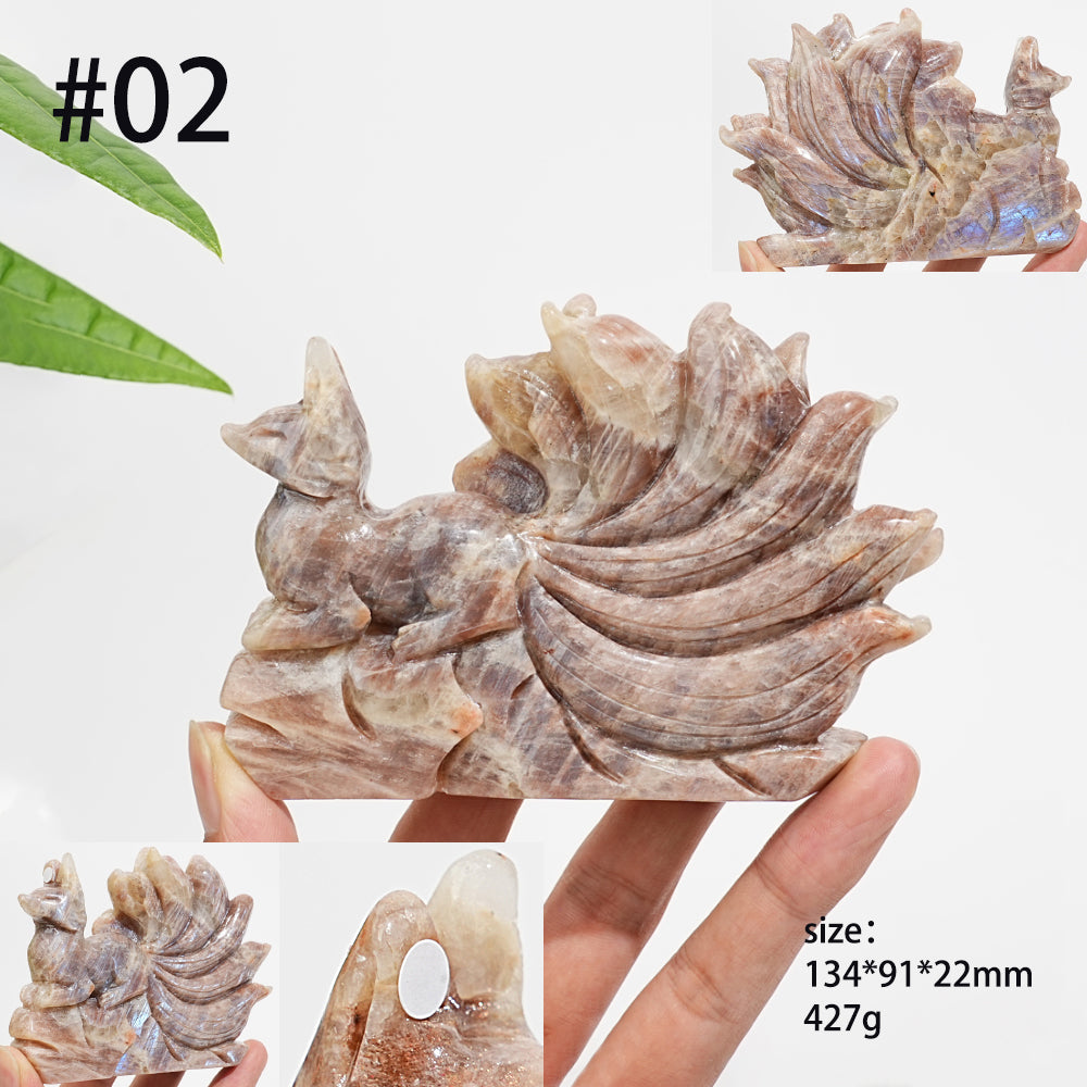 Unique,A Slightly Imperfect Natural Sunstone Moonstone Exquisite Nine-Tailed Fox