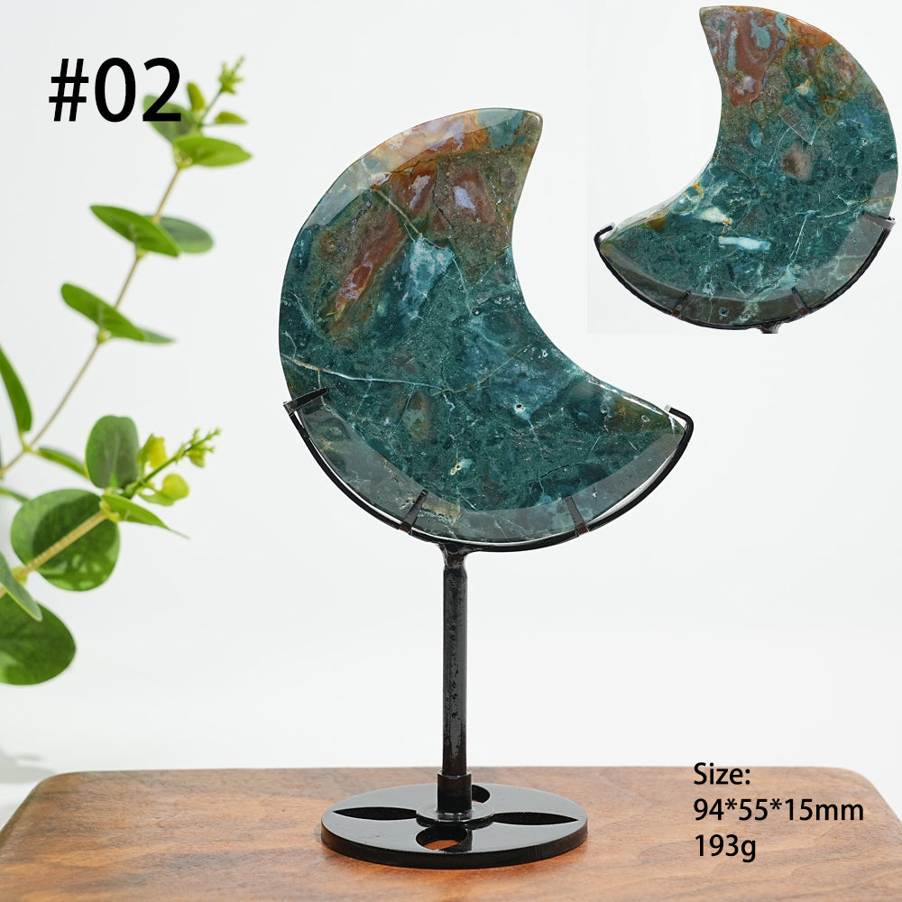 Unique,A Slightly Imperfect Natural Ocean Jasper Moon Carving