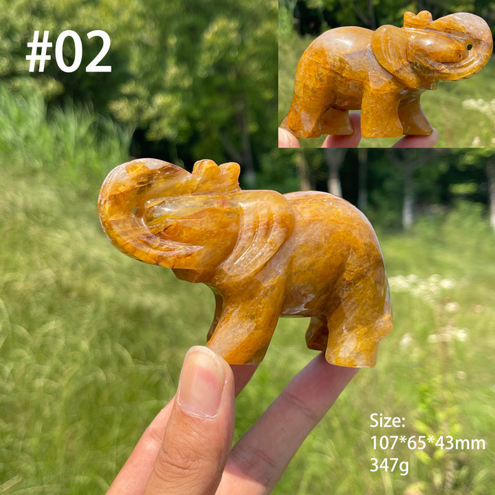 Unique,Natural Crystal Warm Golden Healer Elephant Carving
