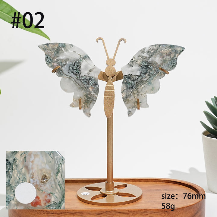 Unique,A Slightly Imperfect Natural Moss Agate Butterfly Wing Display