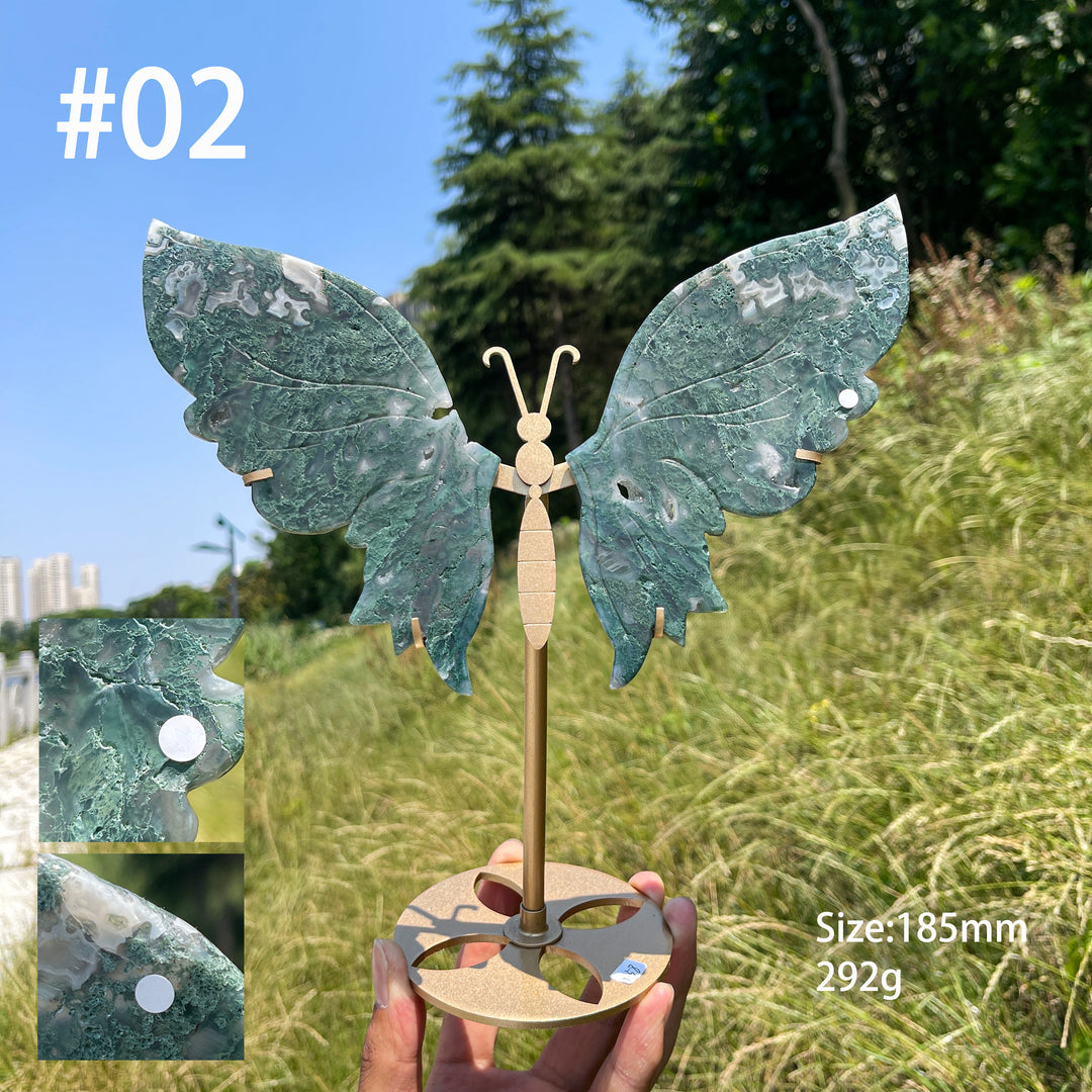Unique,A Slightly Imperfect Natural Elegant Moss Agate Butterfly Wing Set