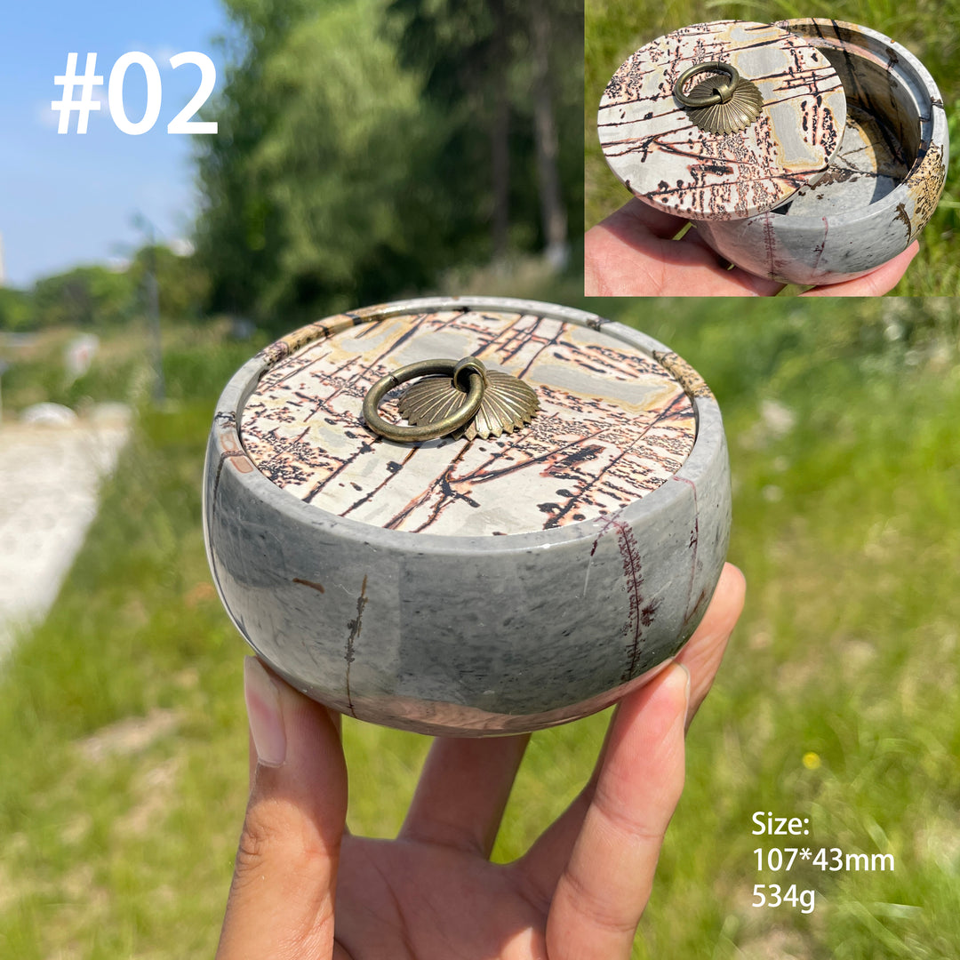 Unique,Natural Artisan Picture Jasper Trinket Box