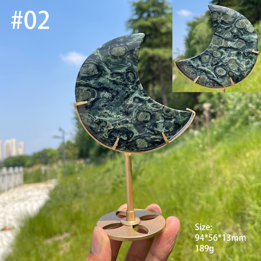 Unique,Natural Kambaba Jasper Crescent Moon Carving On Stand