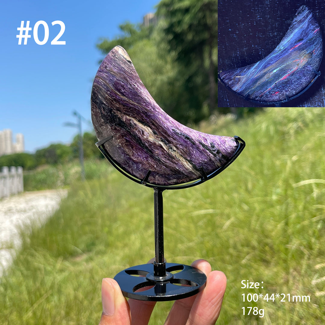 Unique,A Slightly Imperfect Natural Charoite Moon Carving