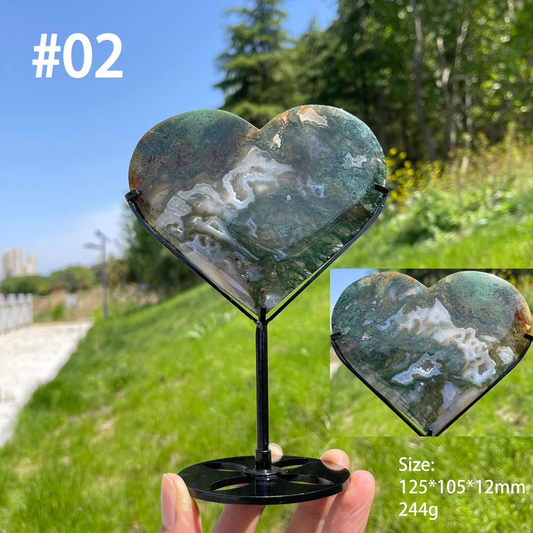 Unique,Natural Moss Agate Crystal Heart