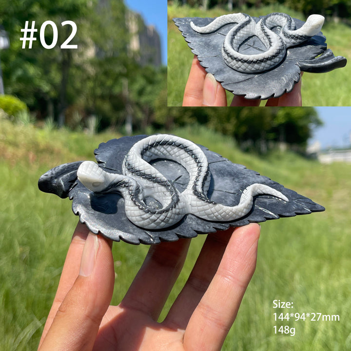 Unique, Natural TaiJi Stone Snake On Leaf Carving