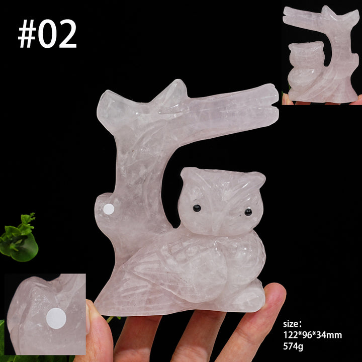 Unique,A Slightly Imperfect Natural Crystal Wise Owl On Tree Branch Carving