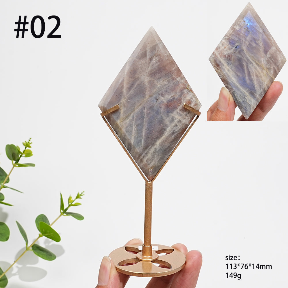 Unique,Natural Sunstone-Moonstone Diamond Slice With Stand
