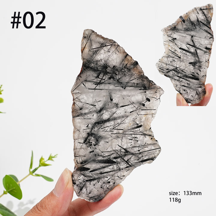 Unique,Natural Crystal Black Tourmaline In Quartz Slice