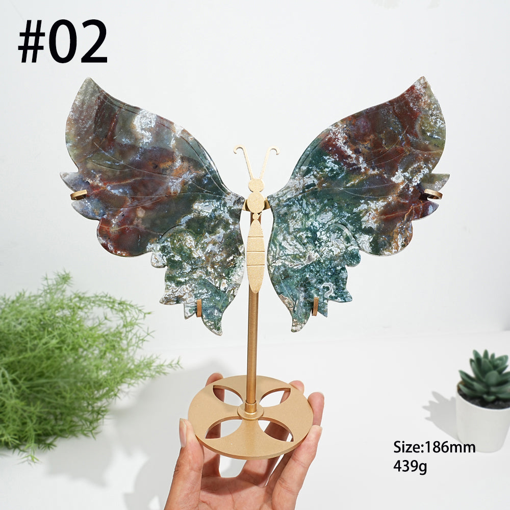Unique,Natural Ocean Jasper Butterfly Wings On Stand