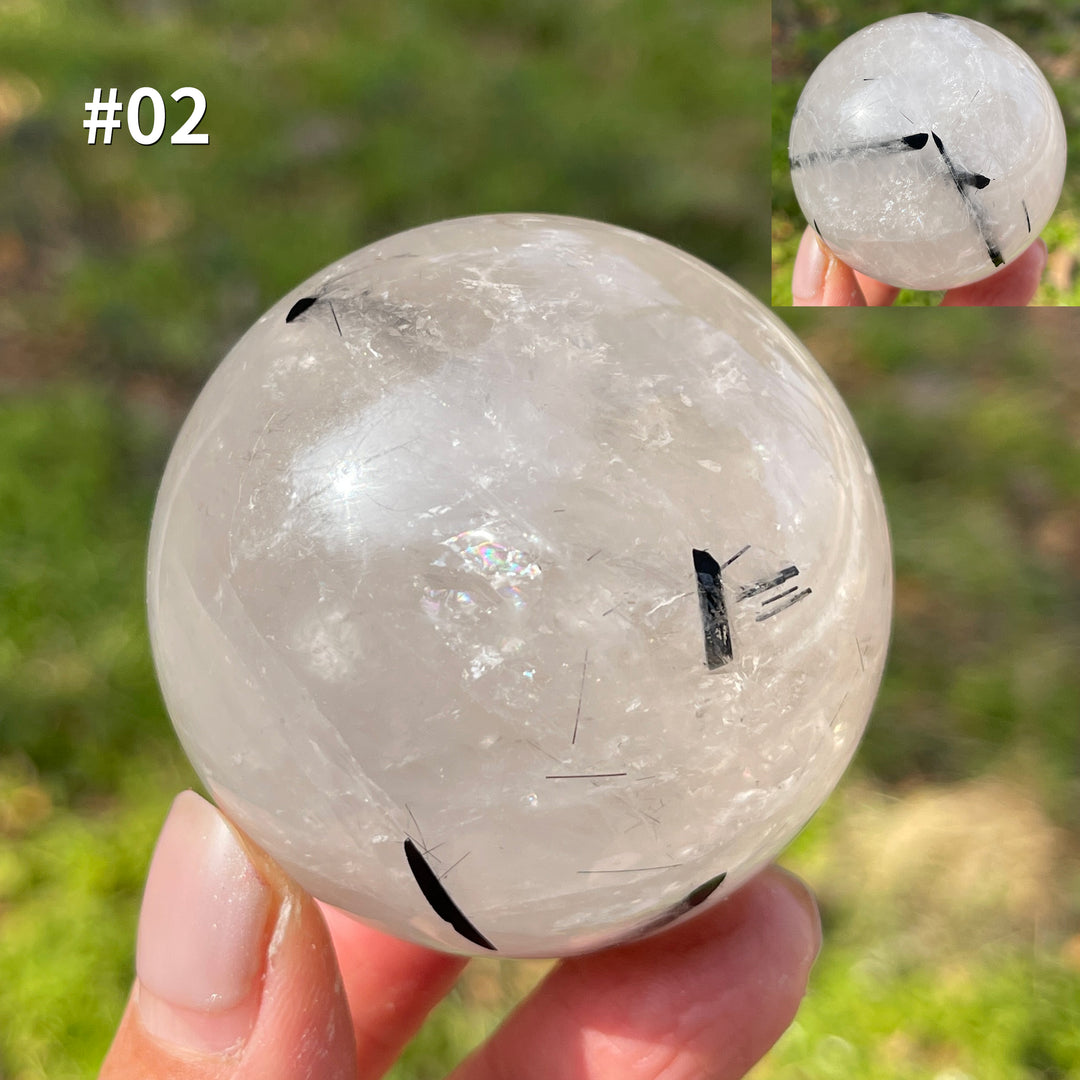 Unique,Natural Crystal Quartz Tourmaline Sphere