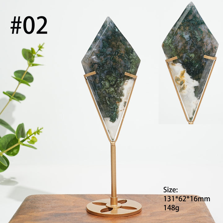 Unique,Natural Moss Agate Diamond Slice With Stand