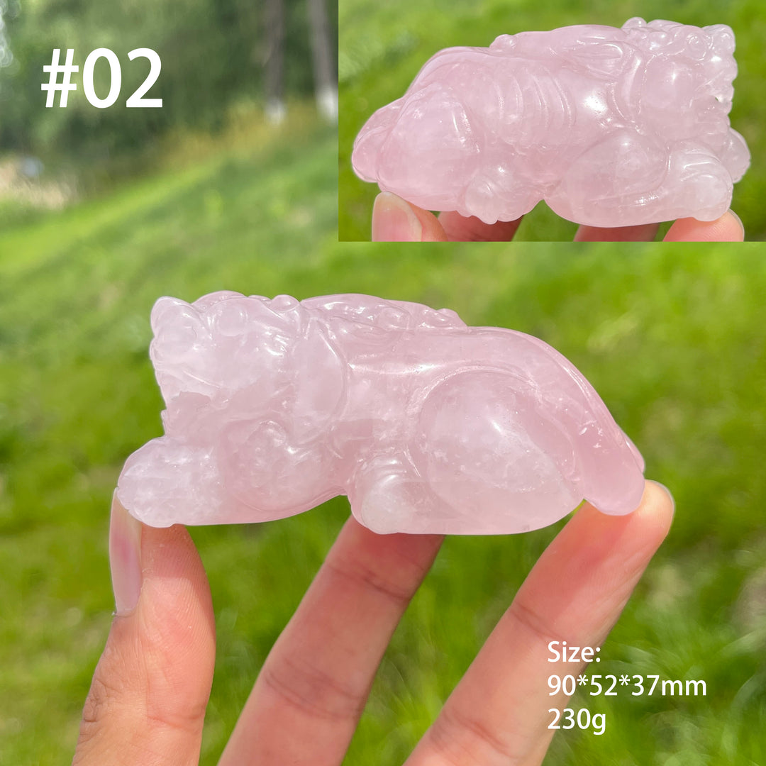 Unique,Natural Rose Quartz Crystal Pixiu Carving