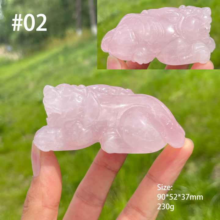 Unique,Natural Rose Quartz Crystal Pixiu Carving