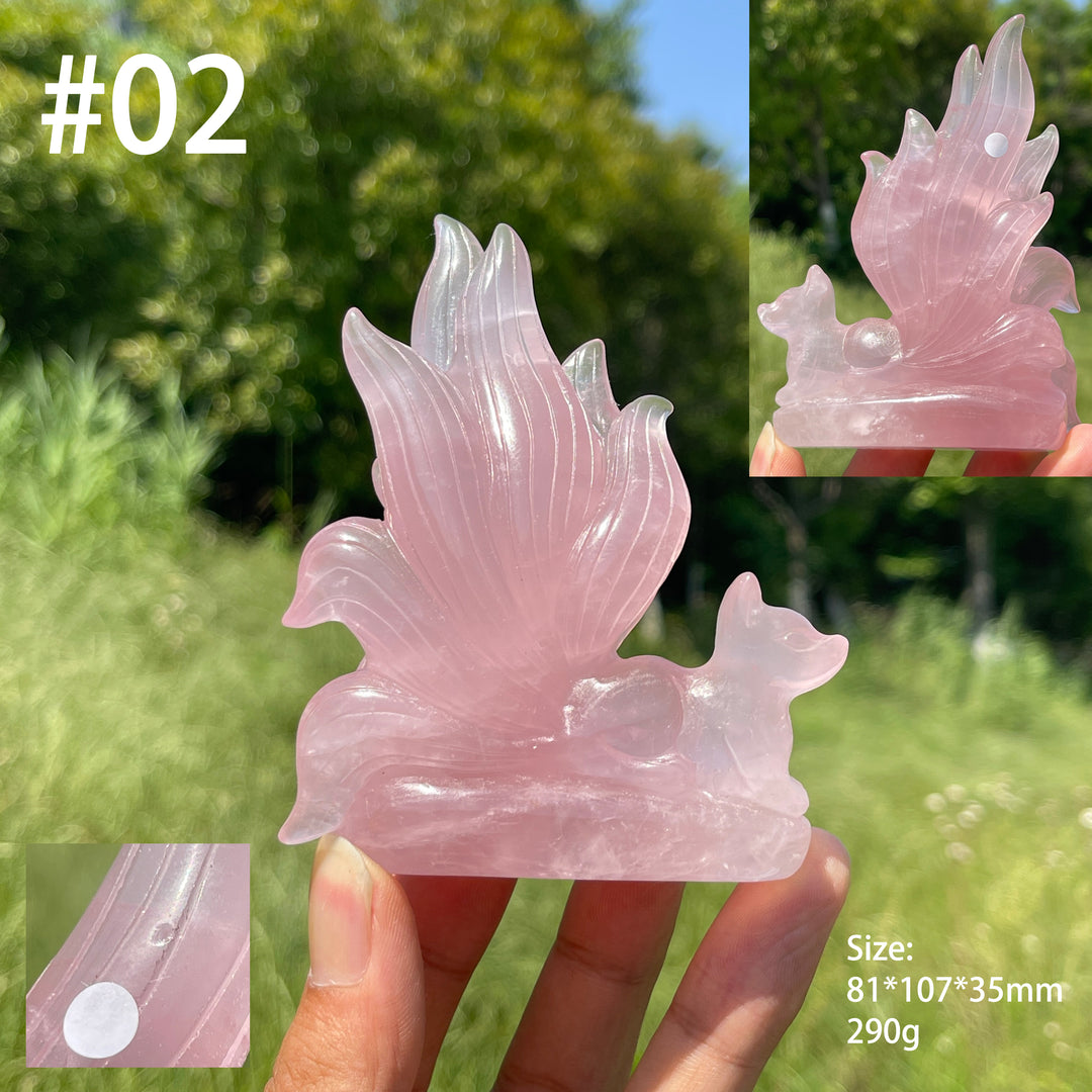 Unique,A Slightly Imperfect Natural Rose Quartz Nine-Tailed Fox Carving
